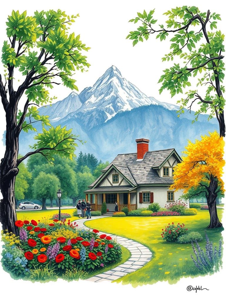 Serene Cottage in Vibrant Floral Garden