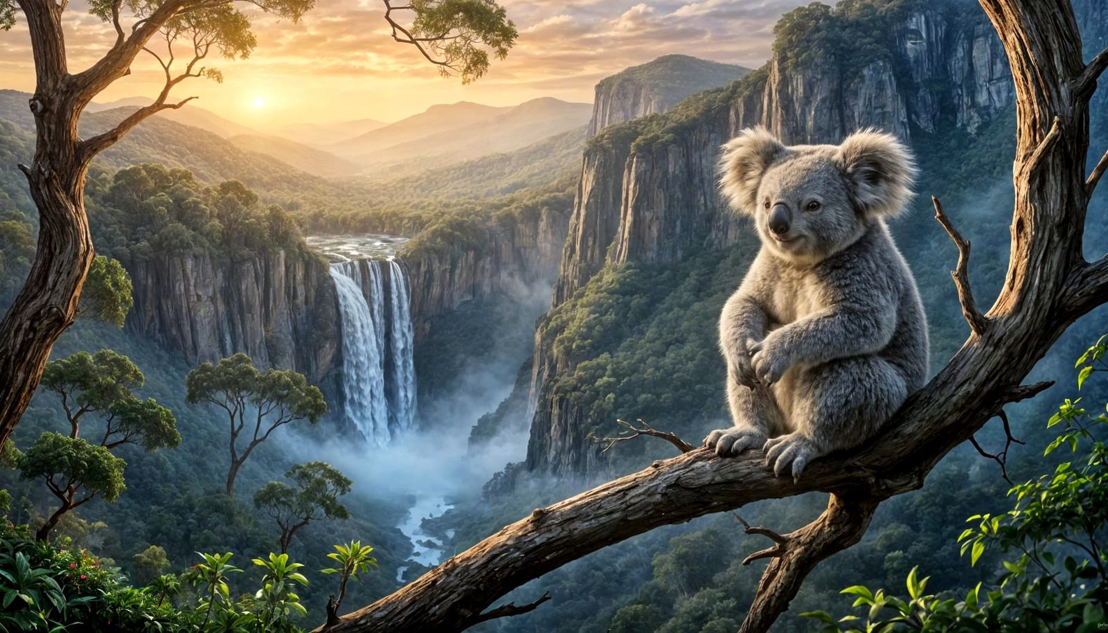 Koala in Mountain Landscape Oil Painting