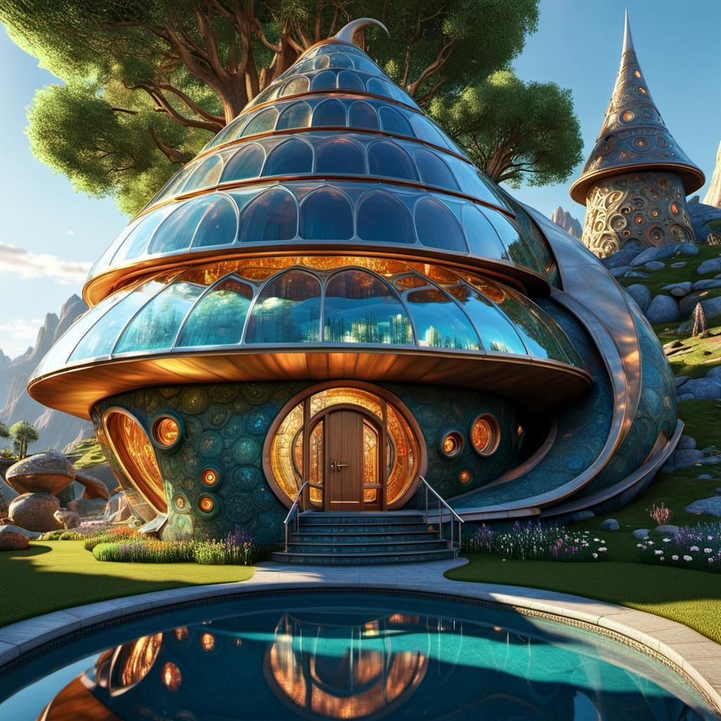 Futuristic Middle-Earth Snail House in Faberge Style