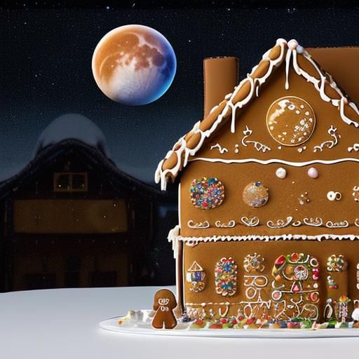 Gingerbread House in Klimt Style Under Night Sky