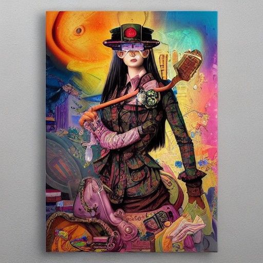 Lisa Frank Steampunk Nurse Portrait in 8k