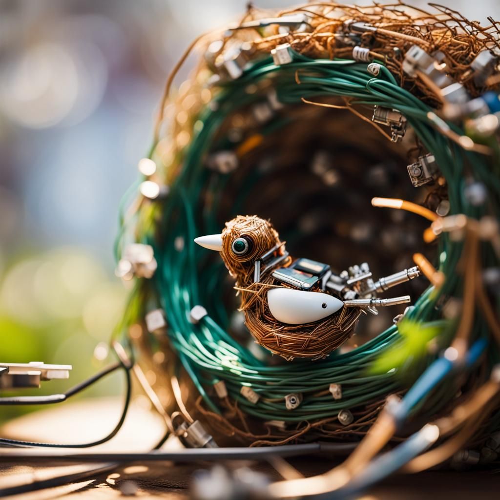 Robot Bird in Circuit Board Nest