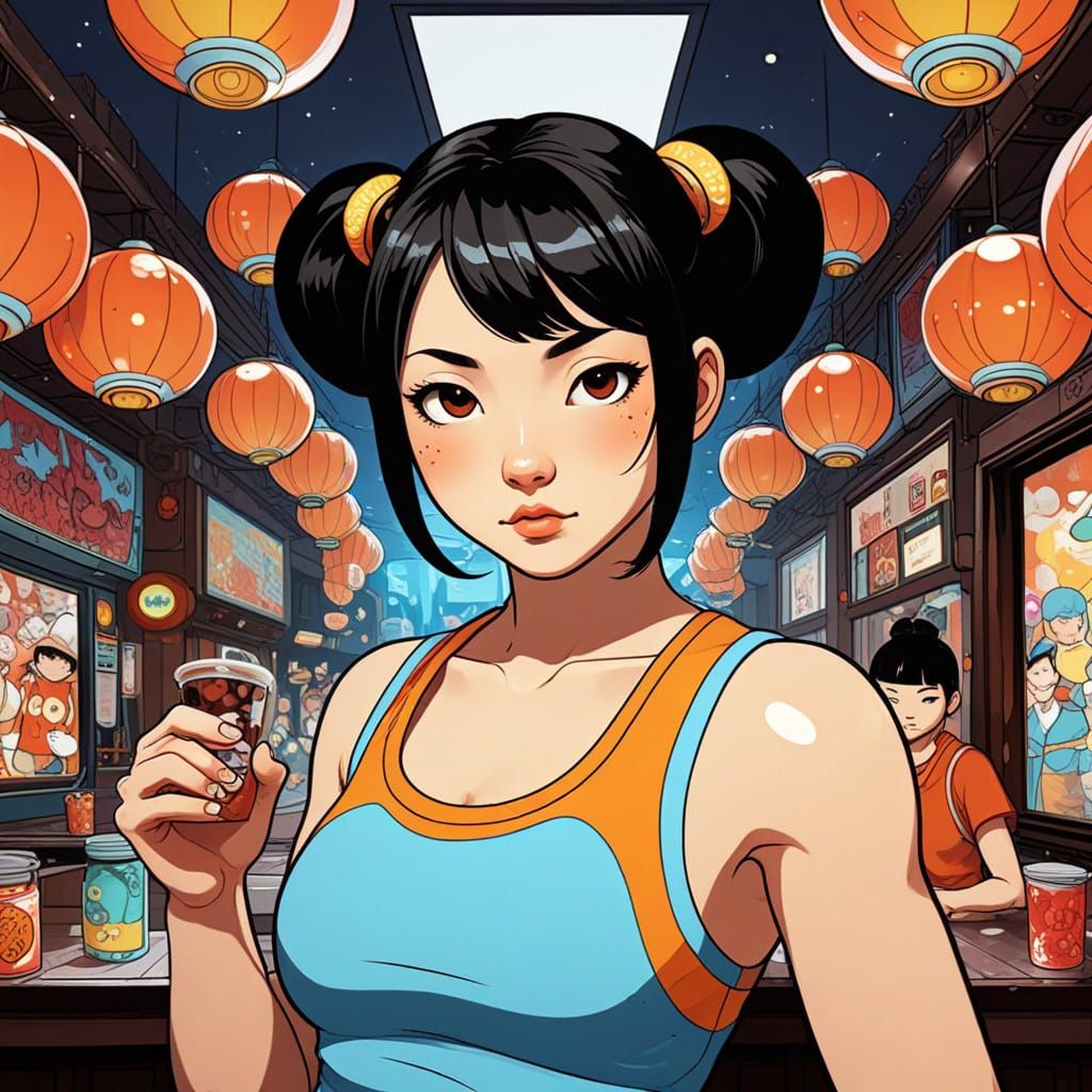 Chun Li as Hooter's Waitress in Anime Manga Style
