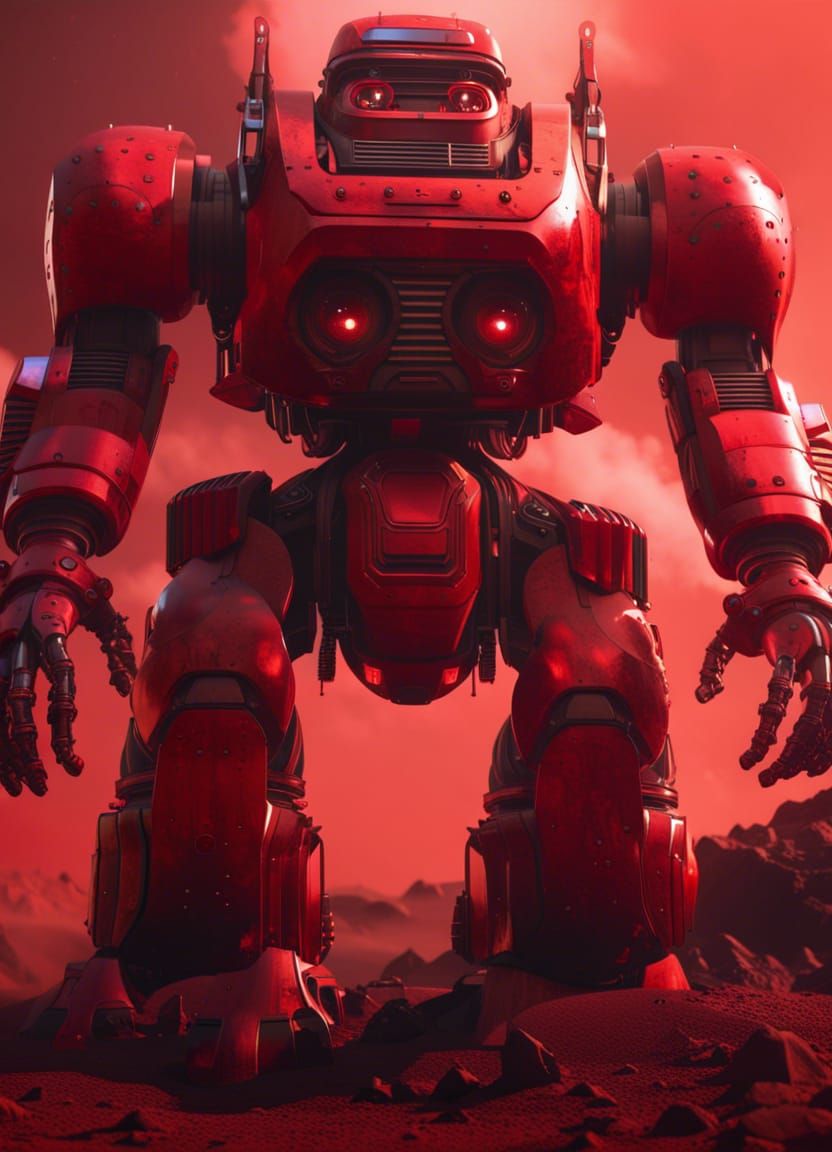 Giant Vintage Red Robot Emerges on Red Planet