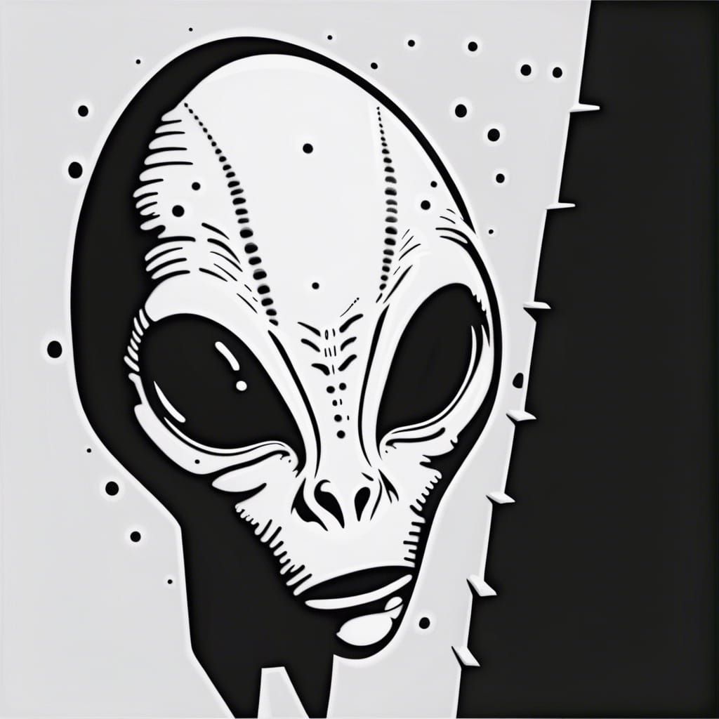 Alien Peeking: Black and White Stencil Art