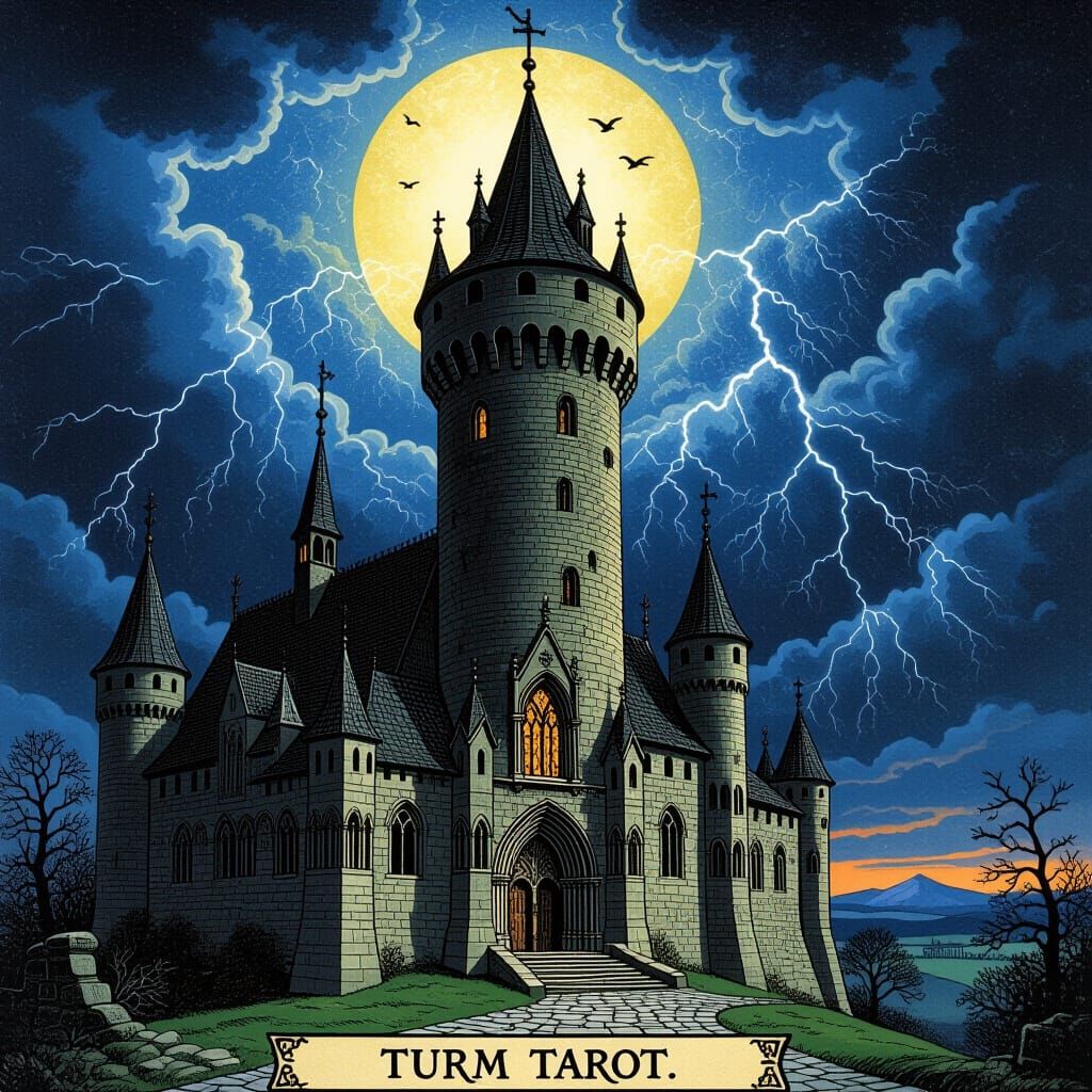 Tower Tarot Card in Dark Fantasy Style