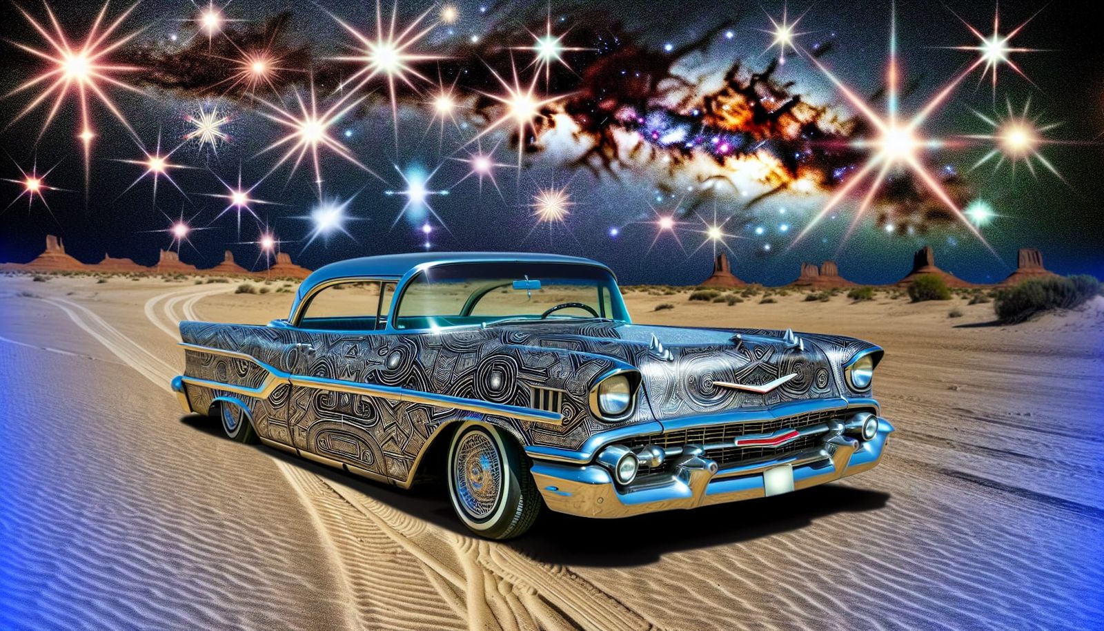 1950s Chevy Lowrider with Aztec Patterns in Desert