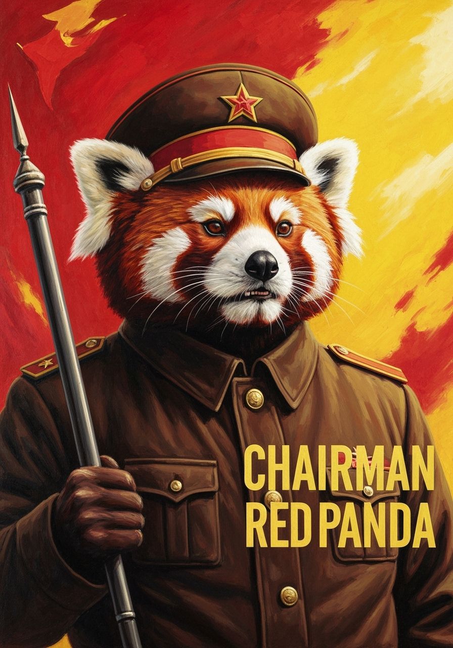 Chairman Red Panda: Soviet Propaganda Oil Painting