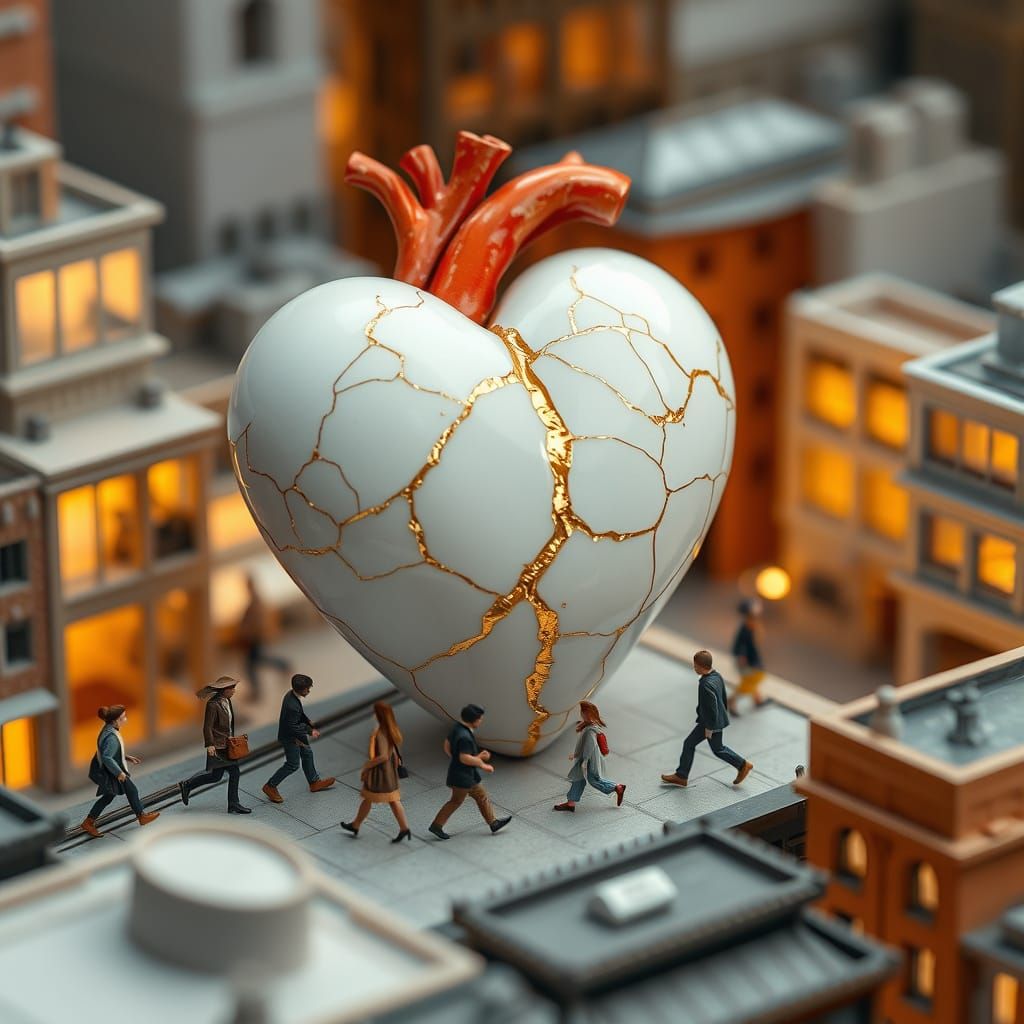 Whimsical Kintsugi Heart Adorns Modern Metropolis