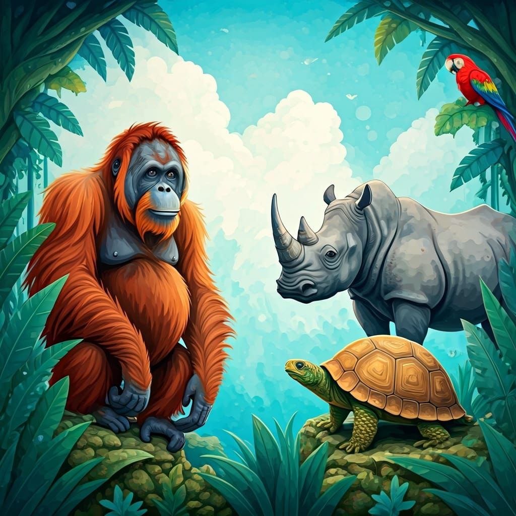 Endangered Animals in Whimsical Storybook Illustration