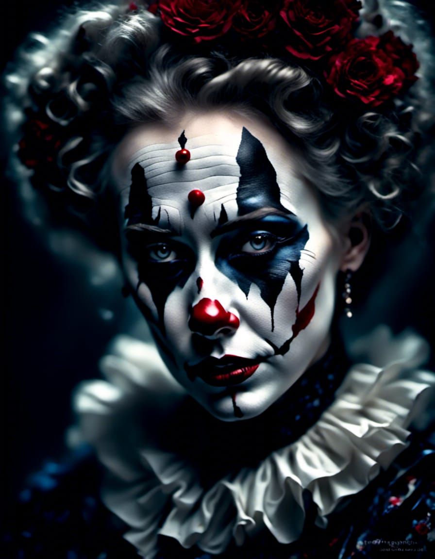 Emotional Clown in Black and White: Detailed Portrait