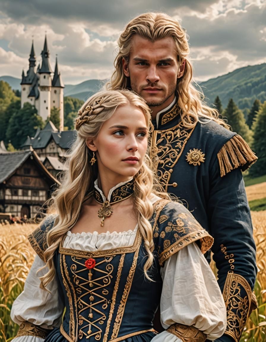 German Couple in Traditional Dress, Fantasy Scene