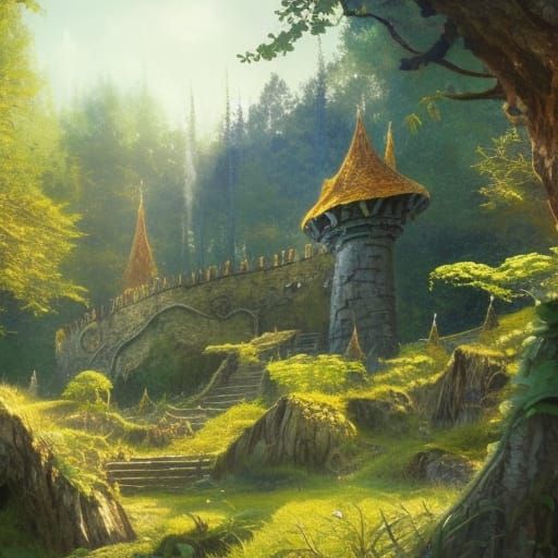Enchanted Faerie Castle in Lush Spring Forest