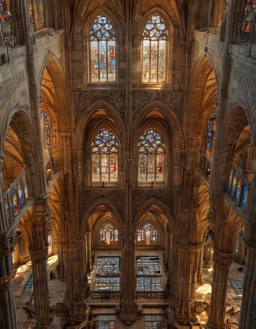 Aerial View of Gothic Cathedral with Golden Accents