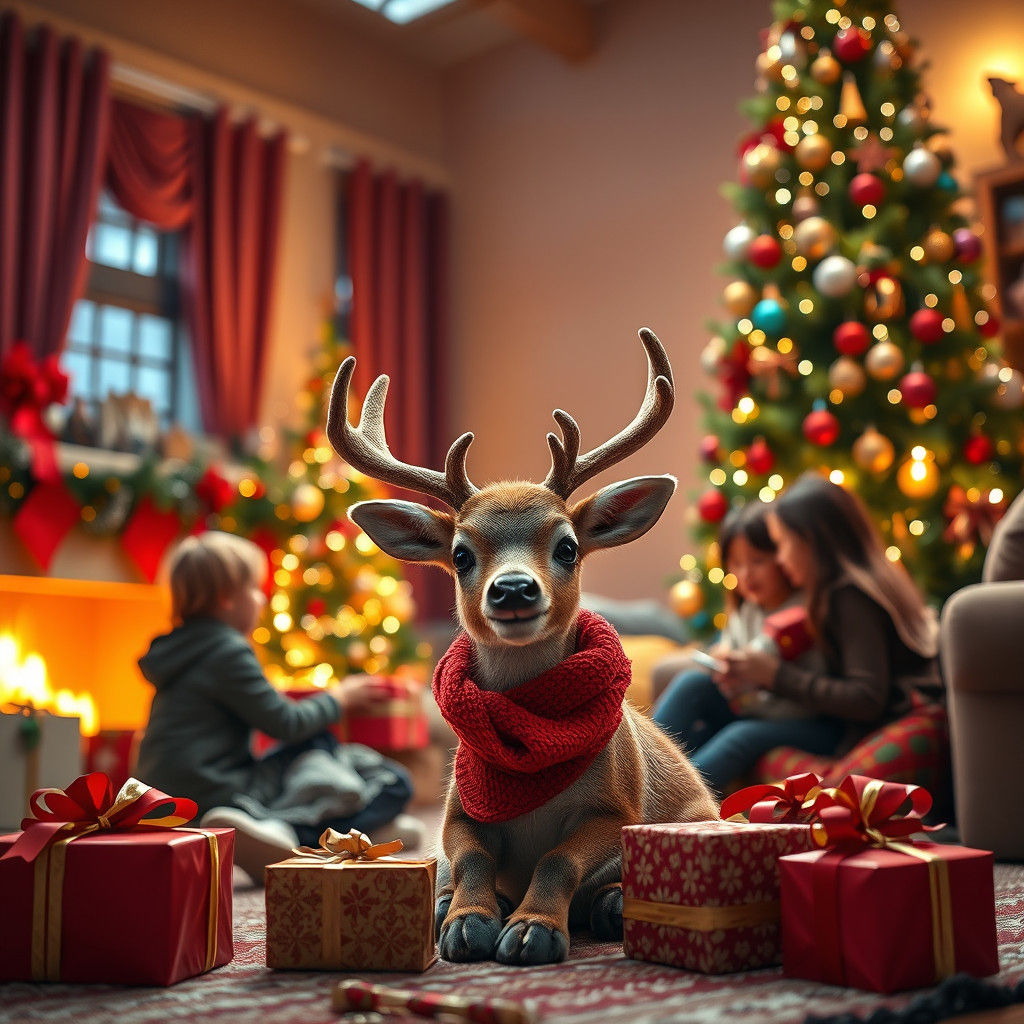 Festive Reindeer Family Christmas in Hyperreal Detail