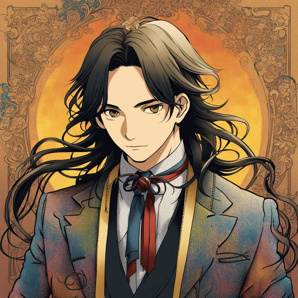 Handsome Schoolboy Portrait in Vibrant Anime Style