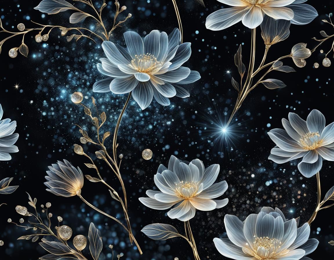 Ethereal Floral Art Shimmers in Calming Night Scene