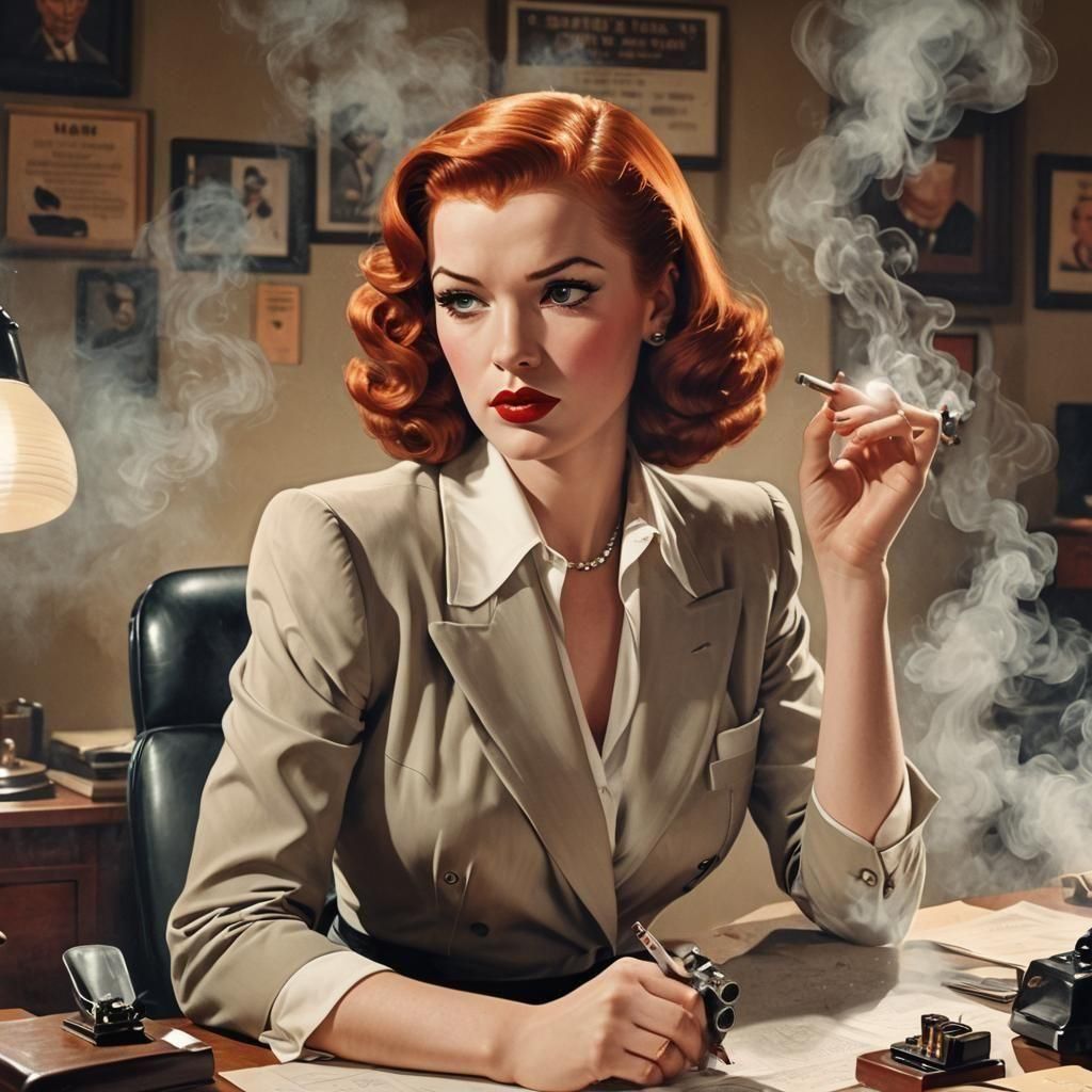 Vintage Redhead Pinup in True Detective Style
