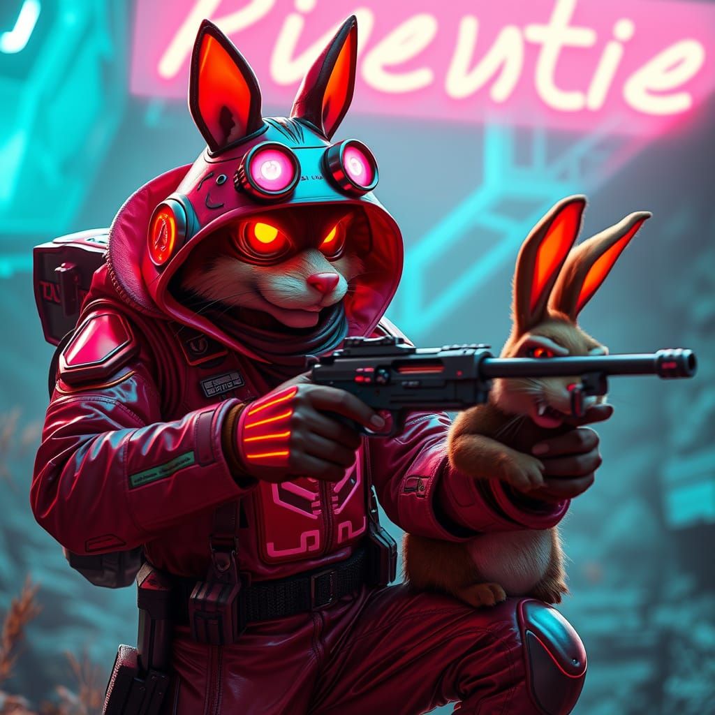 Futuristic Hunter in Synthwave City