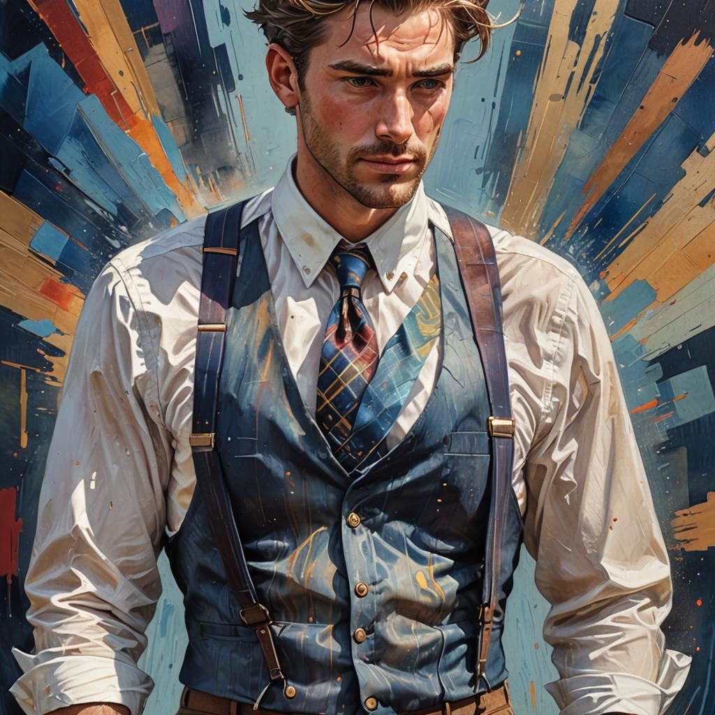 Man in Vest and Shorts, Impasto Splash Art