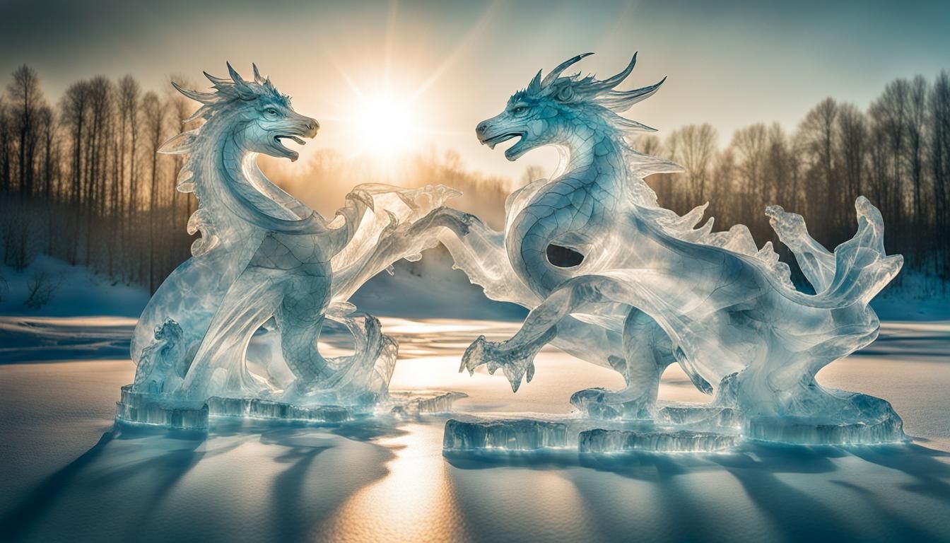 Double Exposure: Mythical Ice Creatures in Sunlight