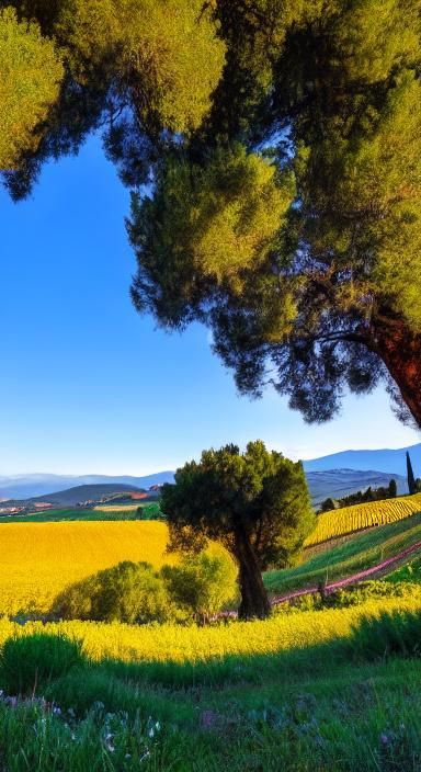Tuscan Vineyard Impressionism: Sunset Over Rolling Hills