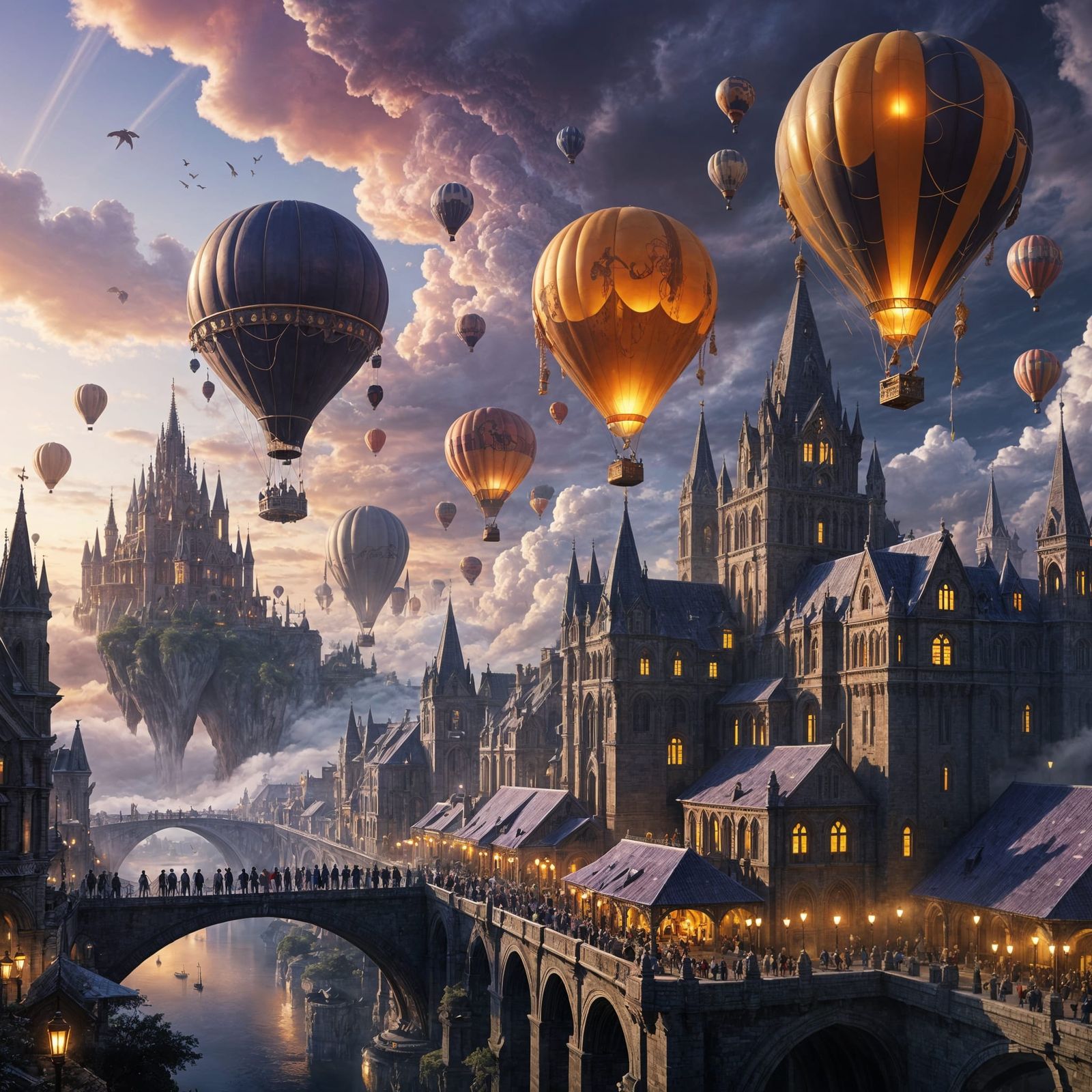 Floating Fantasy City Above Clouds at Sunset