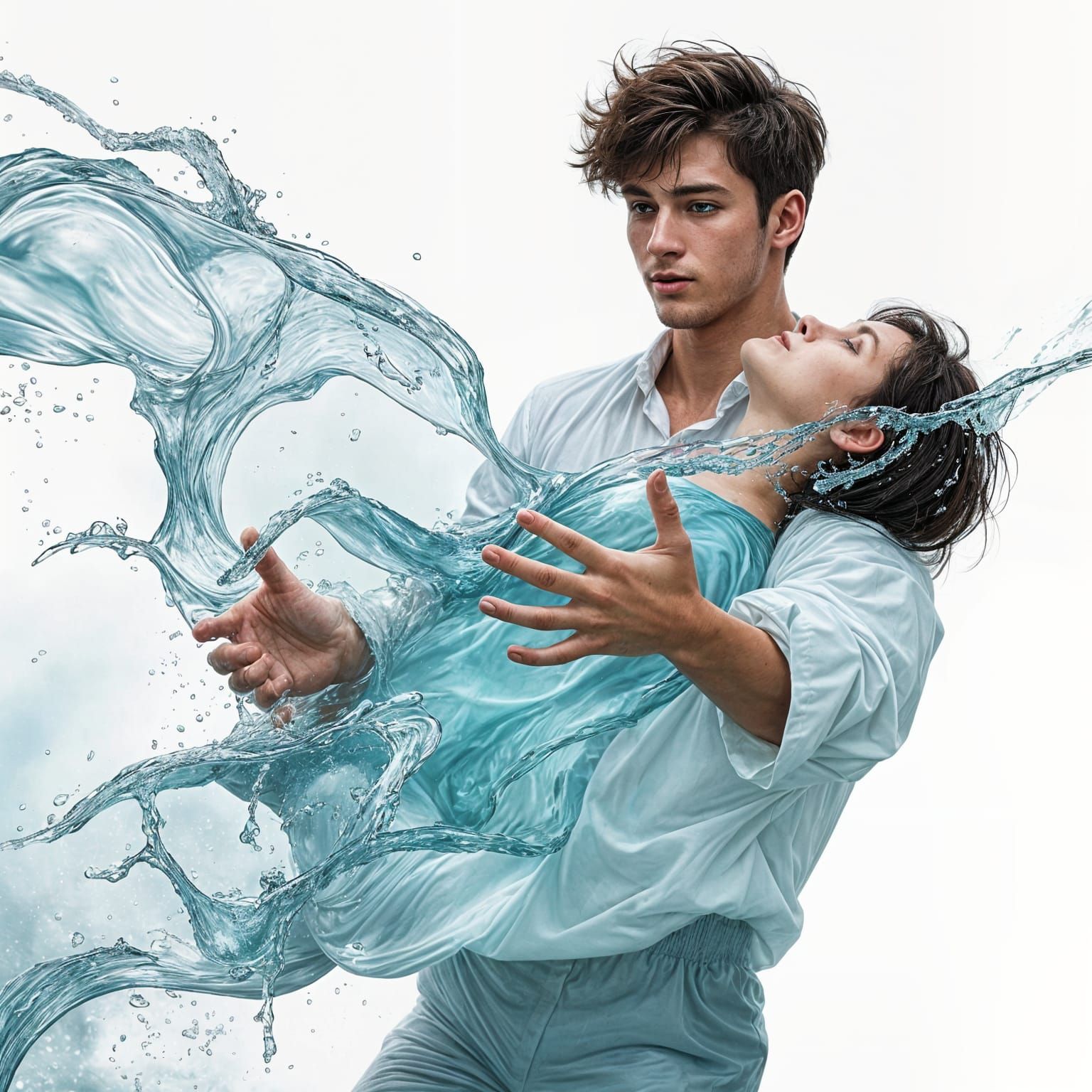 Water Spirit Couple in Ethereal Encounter