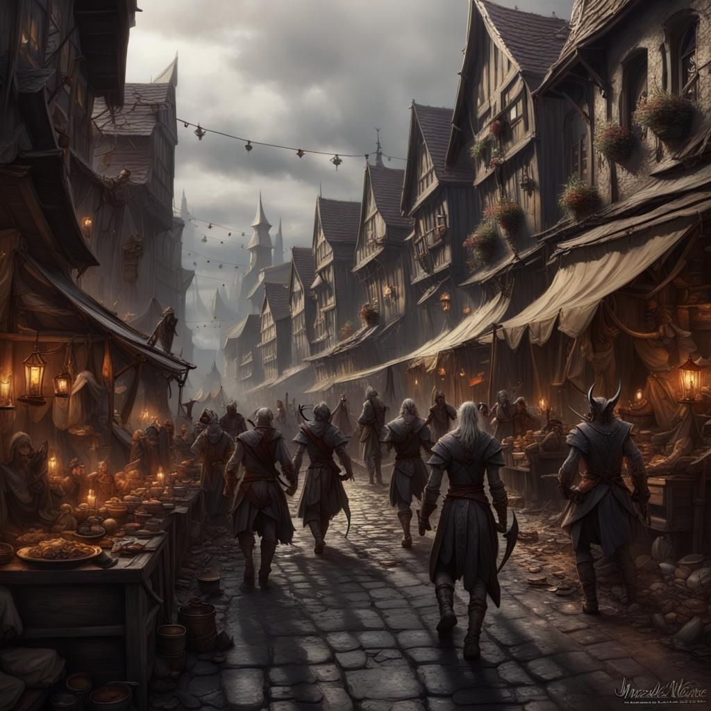 Dark Fantasy Market Street in Elden Ring Style