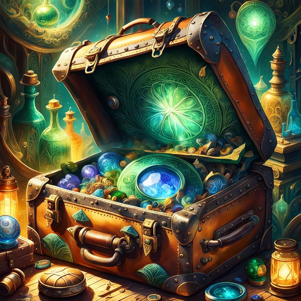 Mystical Well Inside Suitcase: Fantasy Concept Art