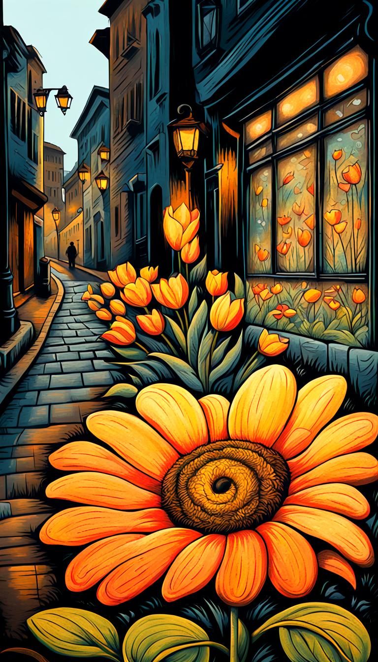 Charming Chalk Art in Old City, Ghibli-esque