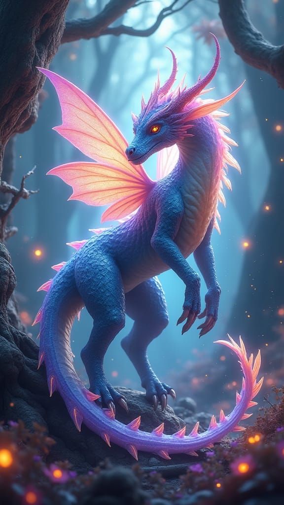 Enchanted Fairy-Dragon Hybrid in Ethereal Forest