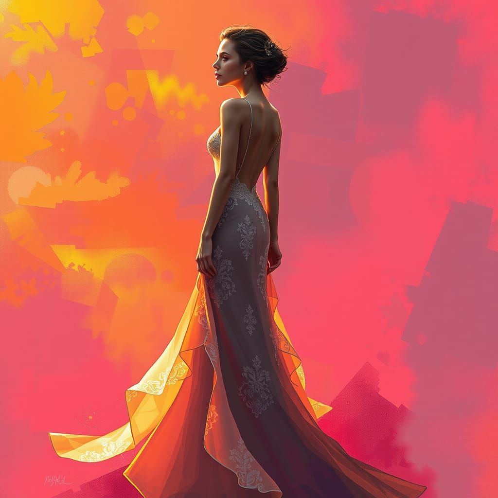 Ethereal Silhouette in Evening Gown Against Sunset