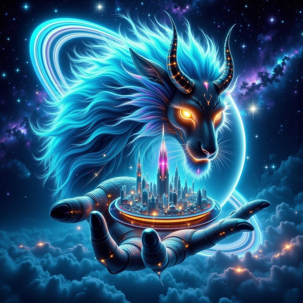 Ethereal Gas Giant Planet with Cosmic Halo and Steampunk Ent...