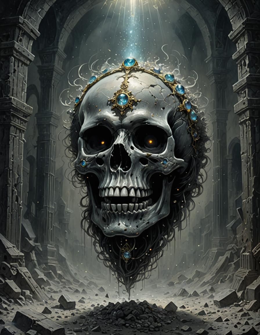 Floating Skull with Jeweled Eyes in Gothic Horror Style