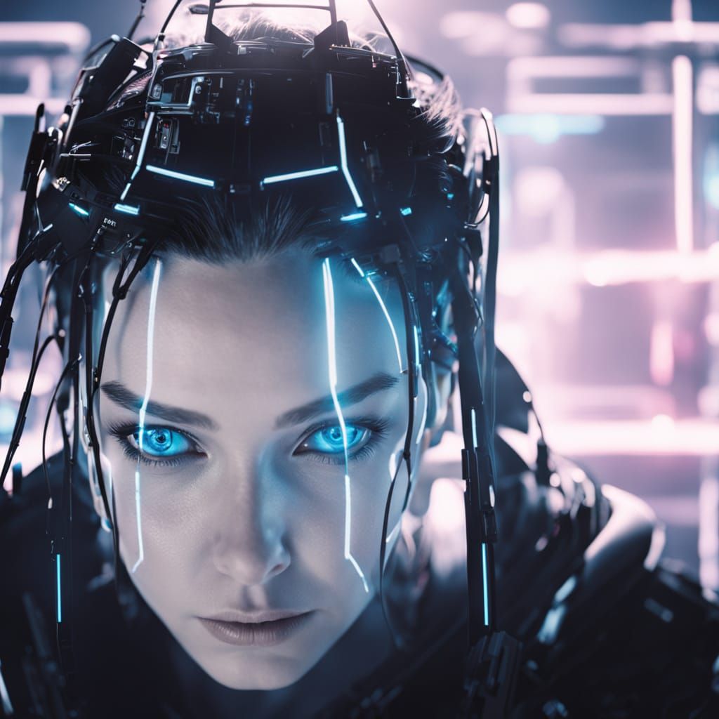 Futuristic Portrait with Glowing Lines in Sci-Fi Art Style