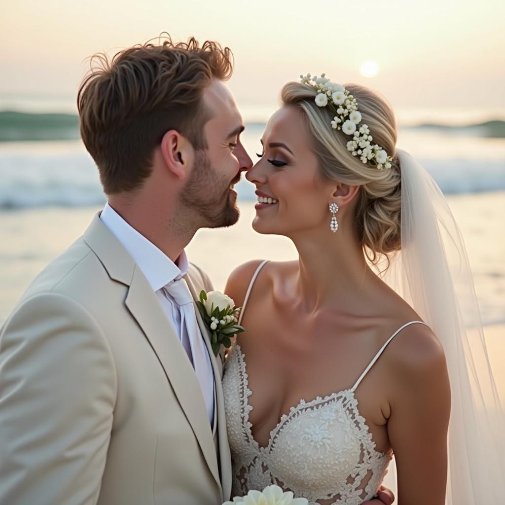 Bride and Groom on a Tropical Beach