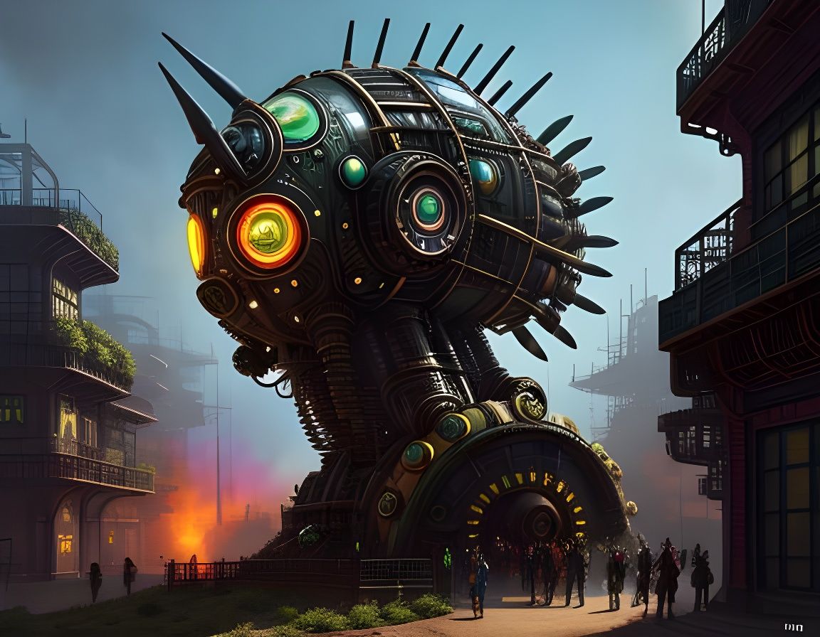 Raypunk Biopunk Fusion in Maximalist Illustration