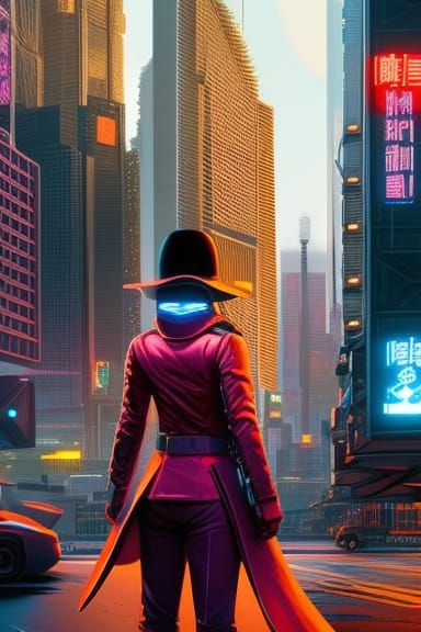 Cyberpunk Woman in Neon Cityscape
