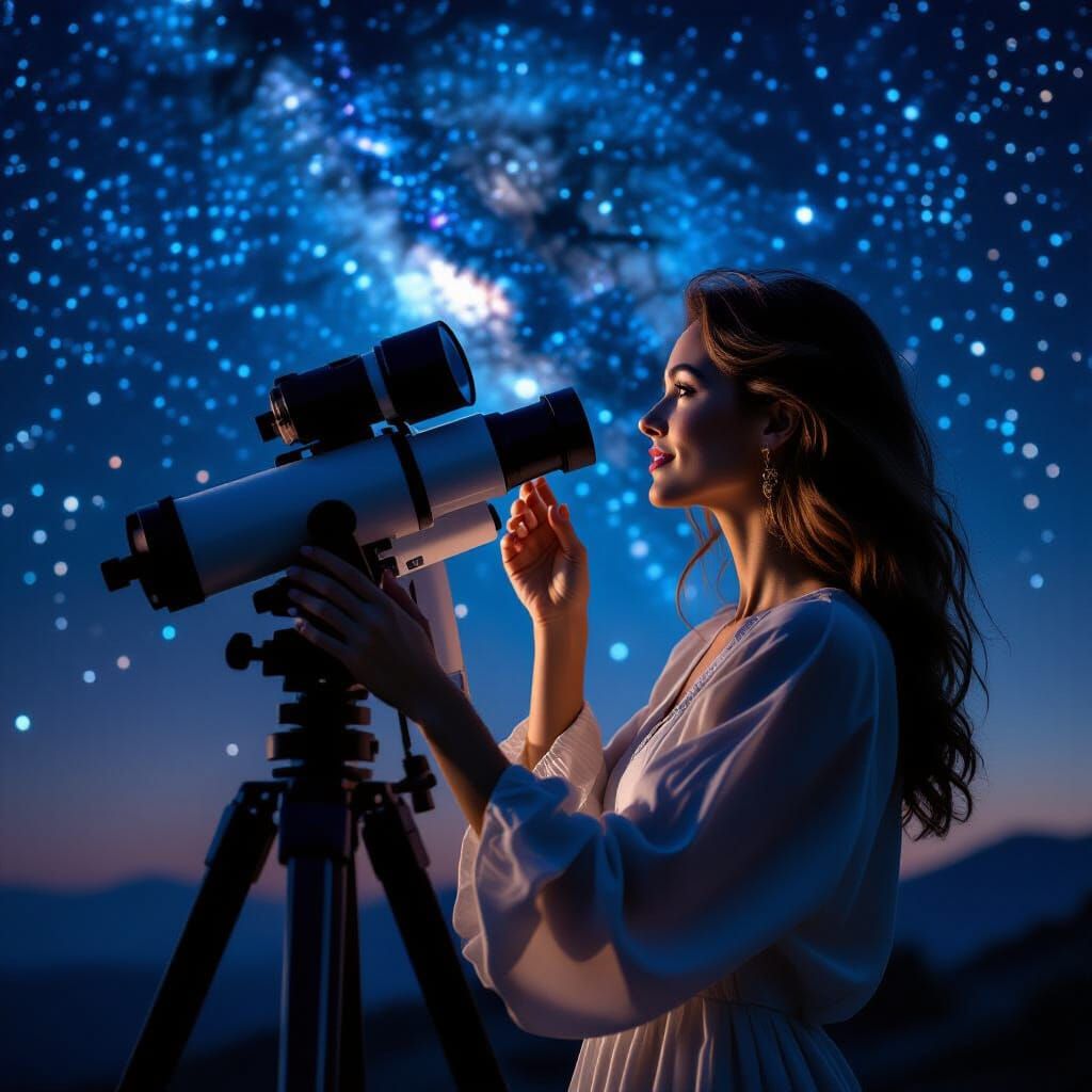 Woman Gazing at Starry Sky in Awe