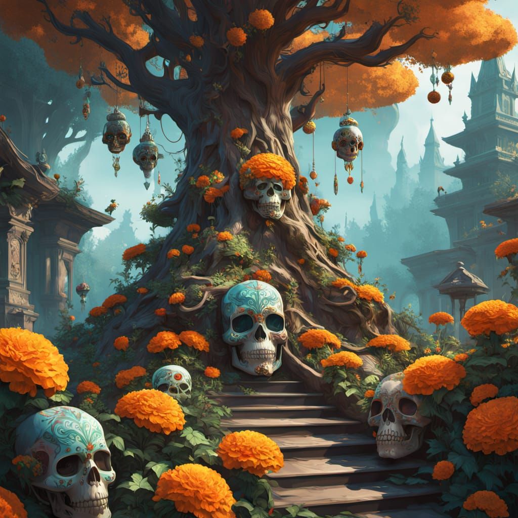 Day of the Dead Christmas Tree with Sugar Skulls