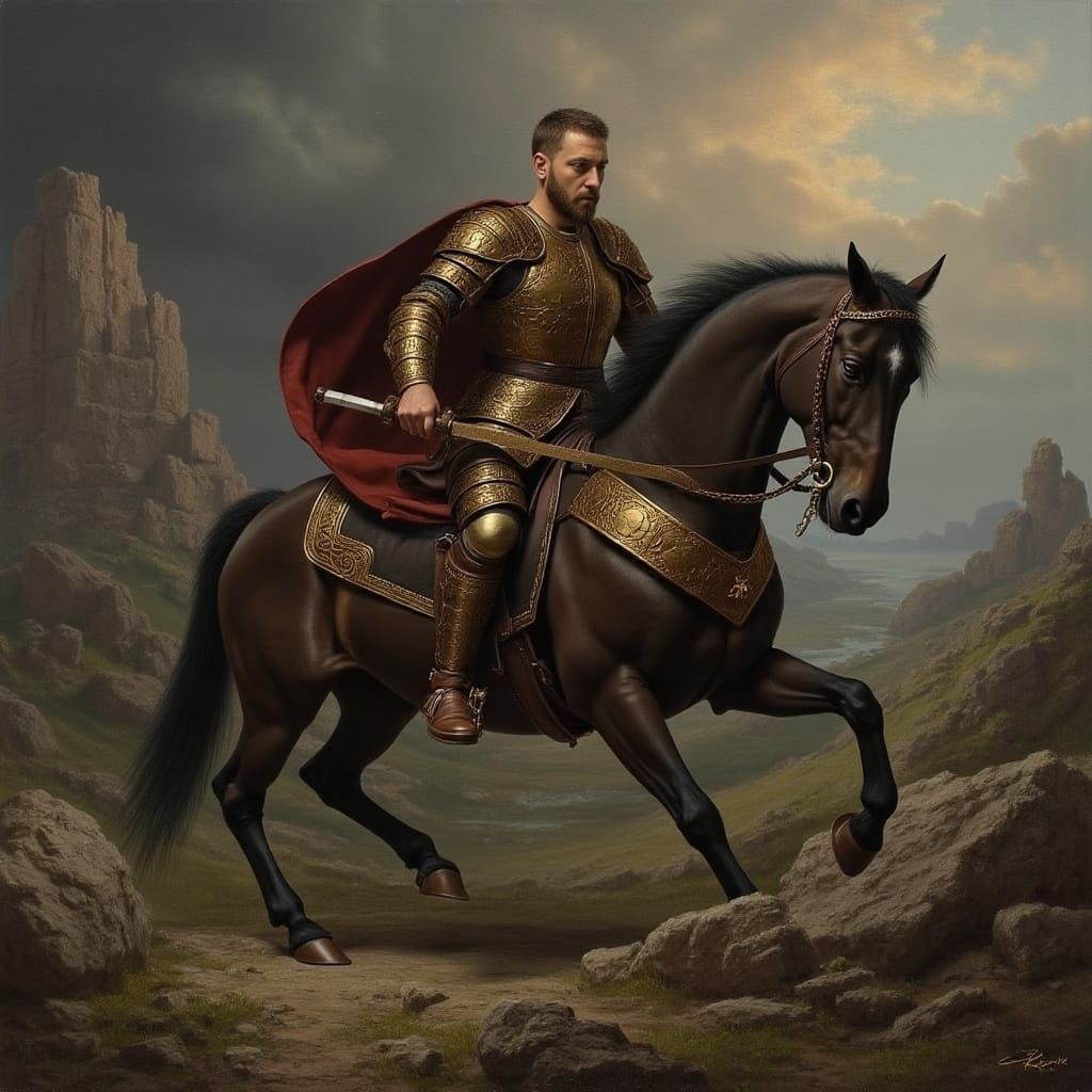 Barbarian Warrior on Horseback in Ancient Cimmerian Armor