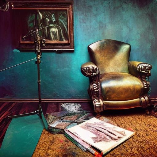 Surreal Dark Fantasy Piano with Glowing Leather Upholstery