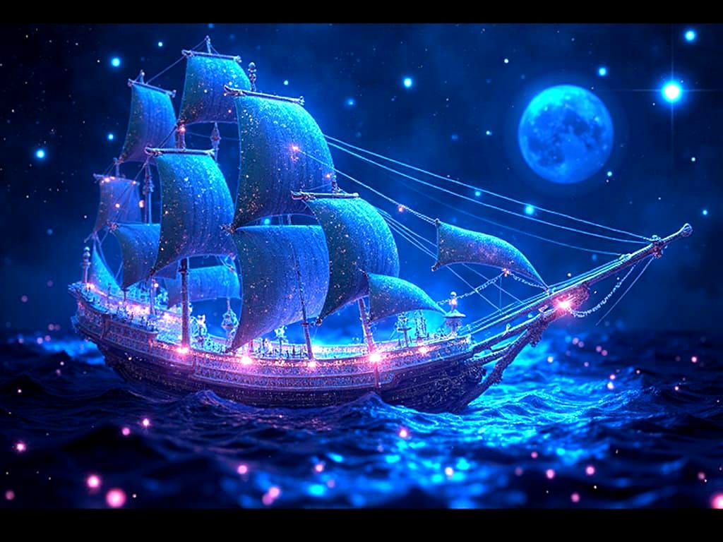 Star-Studded Galleon Portrait in Digital Painting Style