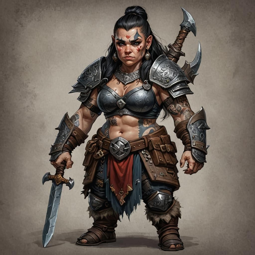 Tattooed Female Dwarf Barbarian: Unarmored Fury