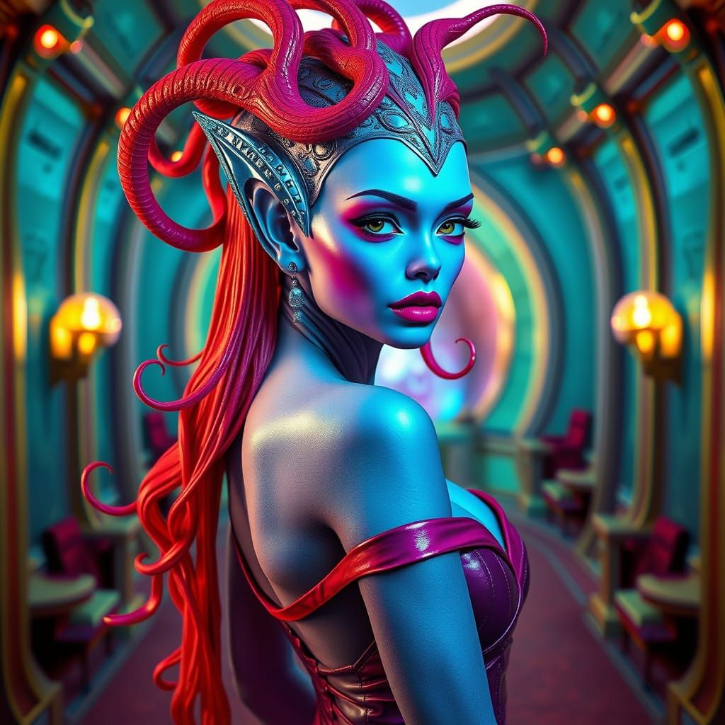 Ravishing Alien Queen in Holographic Astral Illustration