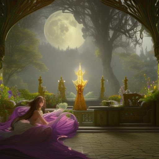 Moon Elf Queen's Palace: Dark Fantasy Concept Art