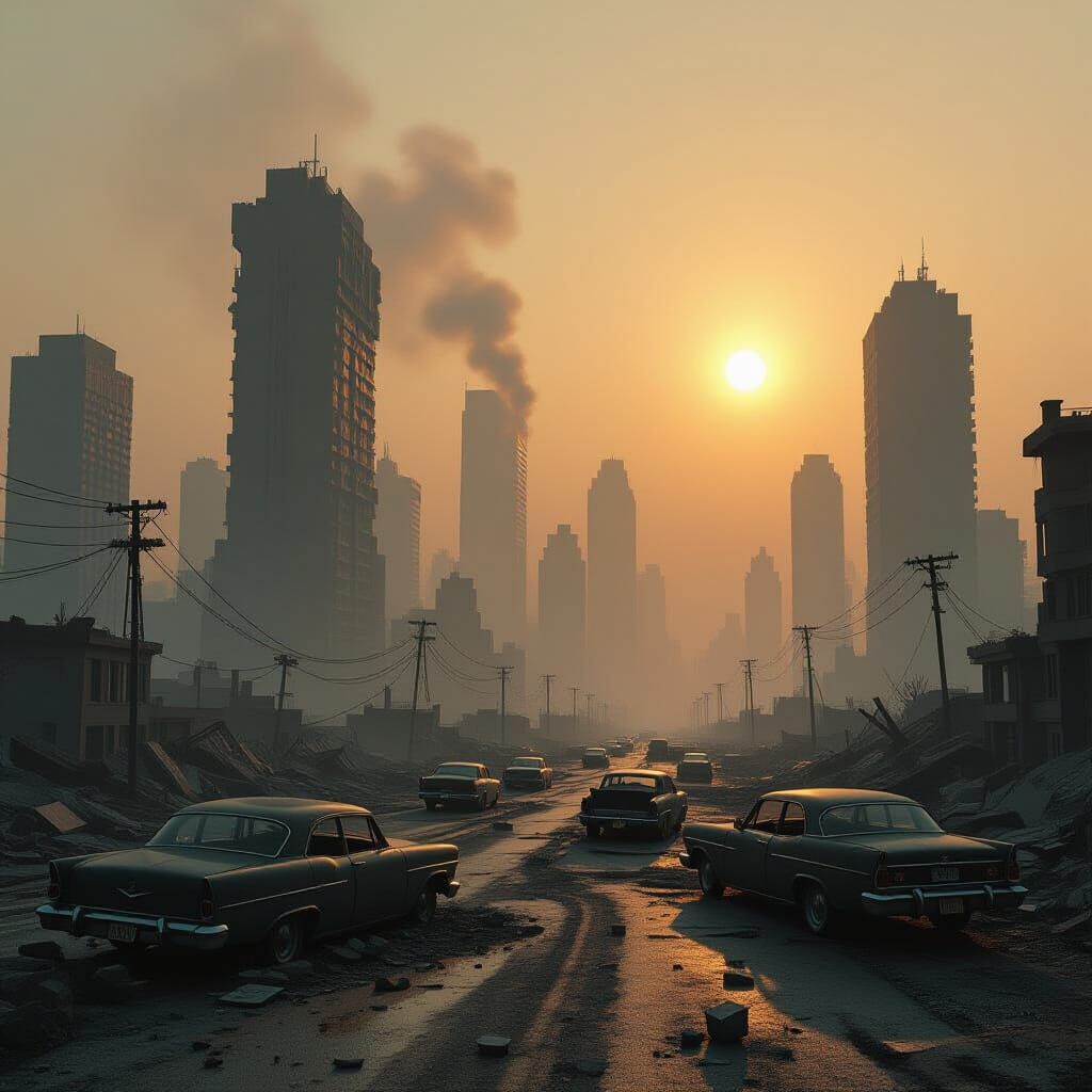 Apocalyptic Landscape with Collapsing Skyscrapers