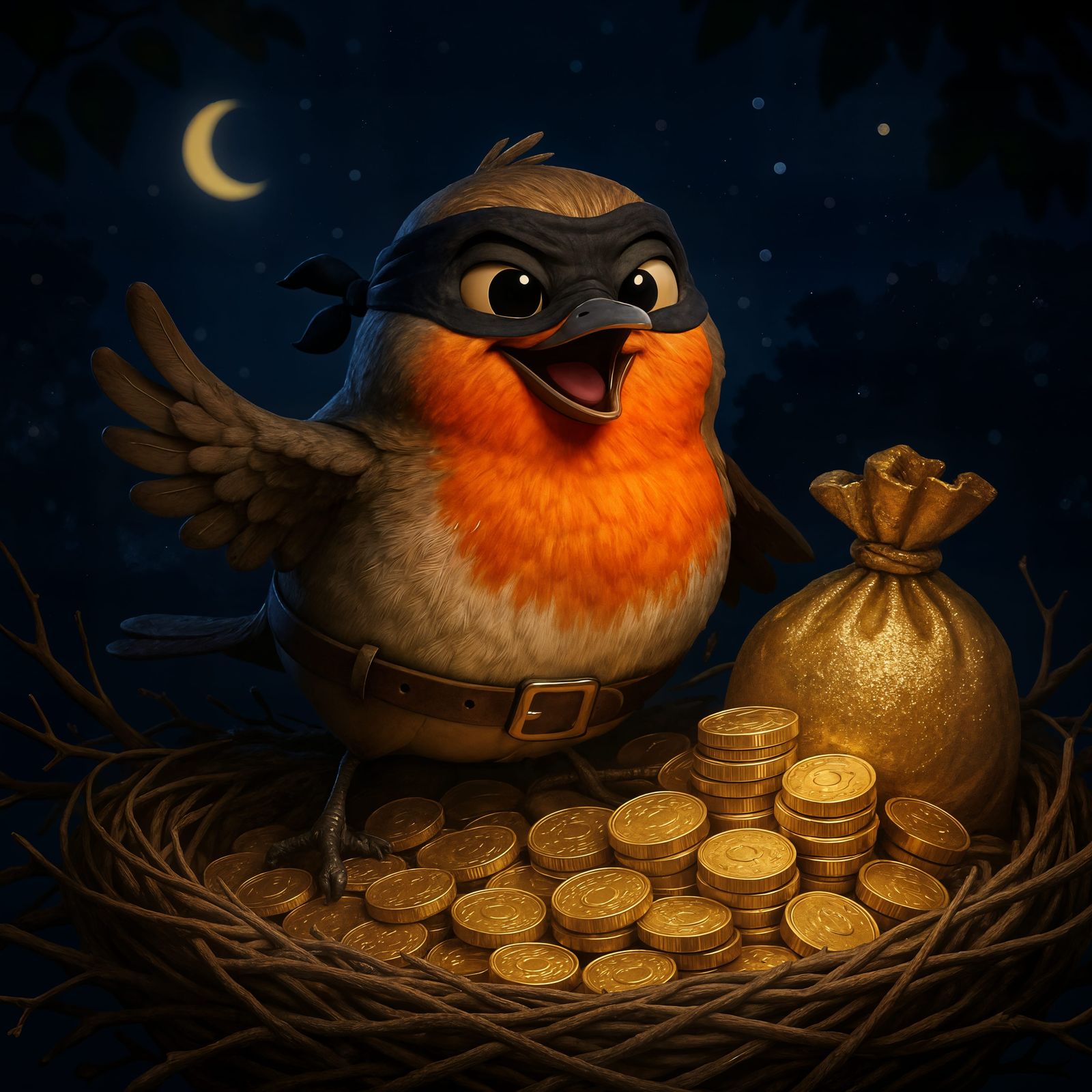 Cartoon Robin the Gold Thief at Night