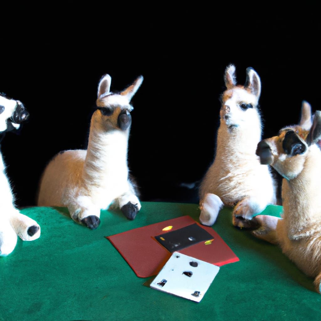 Lamas Playing Poker in a Humorous Scene